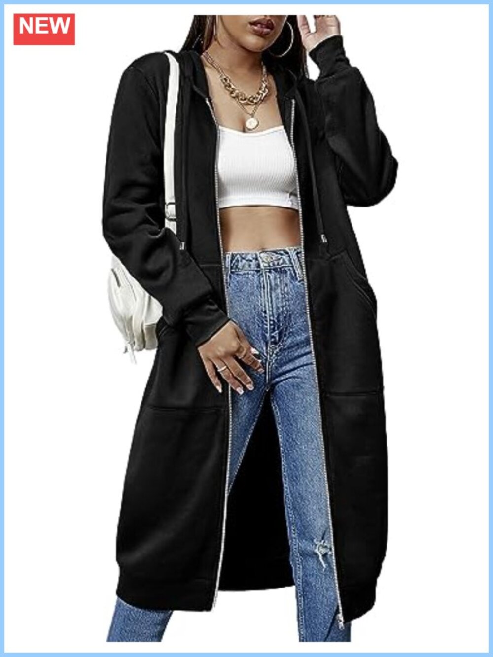 Women's Fleece Zip-up Hoodie Long Tunic Casual Lounge Sweatshirt Jacket Coat